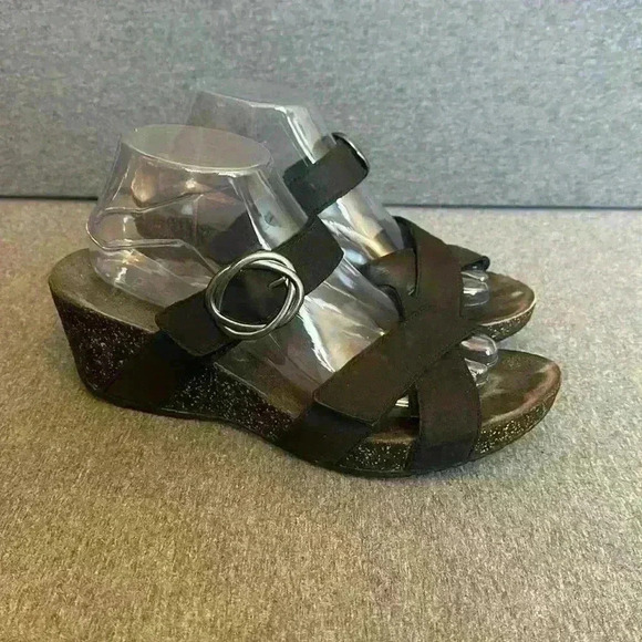 Dansko Susie Platform 2” Wedge Black Adjustable Leather Wedge Women 10 or 41 EU - Picture 3 of 14